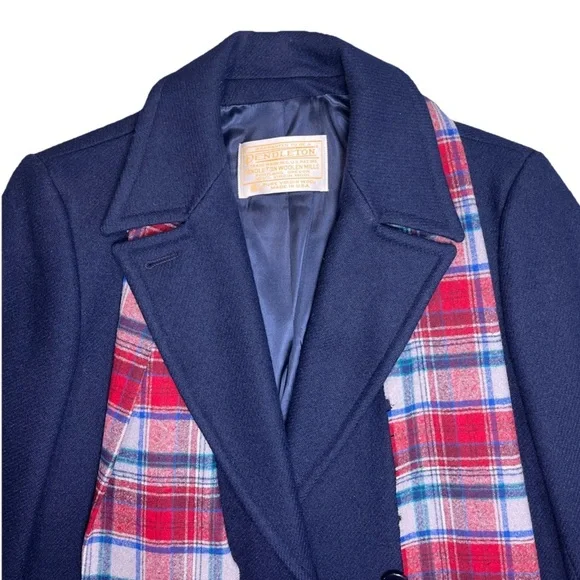 Pendelton Womens Virgin Wool Long Sleeve Peacoat Coat Navy Blue With Shawl 8